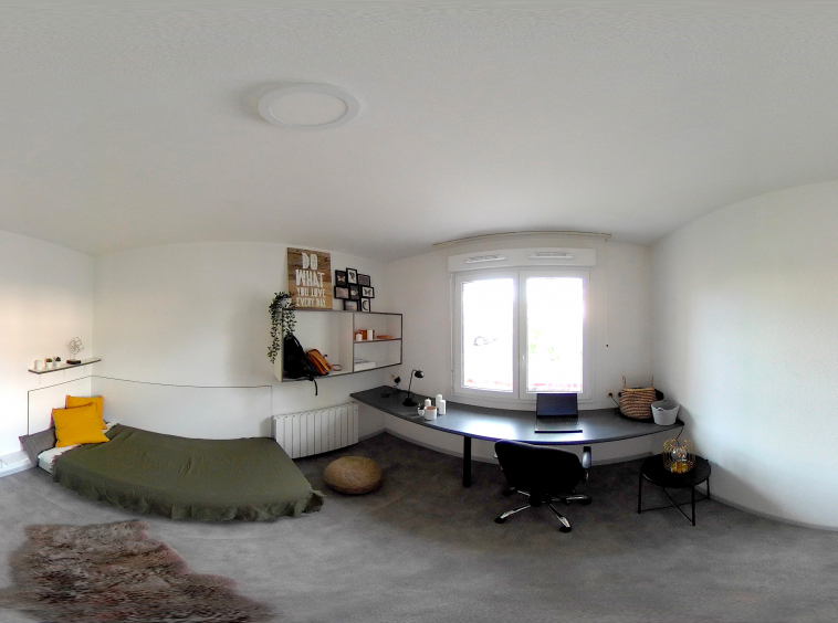 Image vr360° bureau et chambre de la résidence étudiante Mgel Logement Le Major Nancy