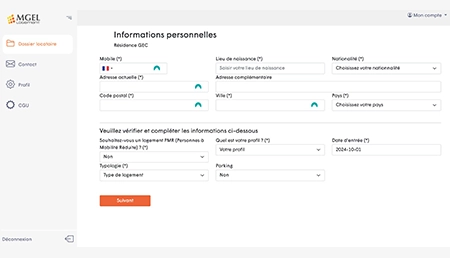 Écran de l'espace personnel des locataires Mgel Logement